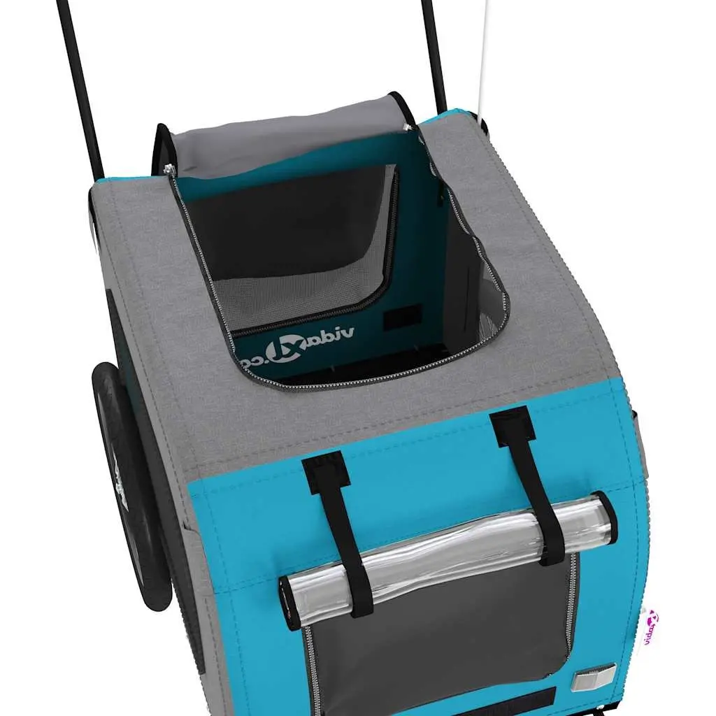Pet Bike Trailer Oxford Fabric Iron Frame Blue Grey for Small Dogs