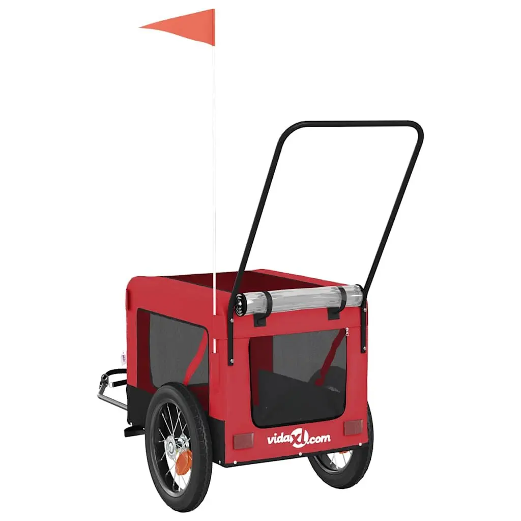 Pet Bike Trailer Red Oxford Fabric Iron Frame Small Dogs Pets Cargo Carrier