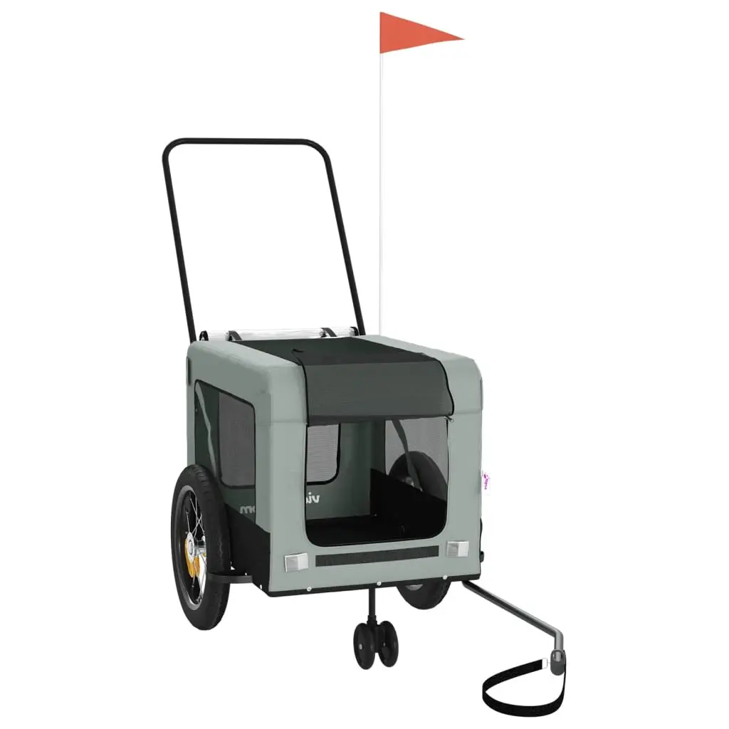 Pet Bike Trailer Small Dogs Carrier with Push Bar Grey