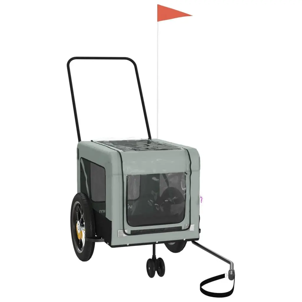 Pet Bike Trailer Small Dogs Carrier with Push Bar Grey