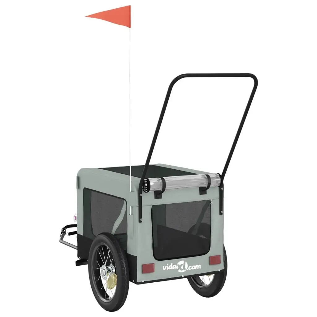 Pet Bike Trailer Small Dogs Carrier with Push Bar Grey