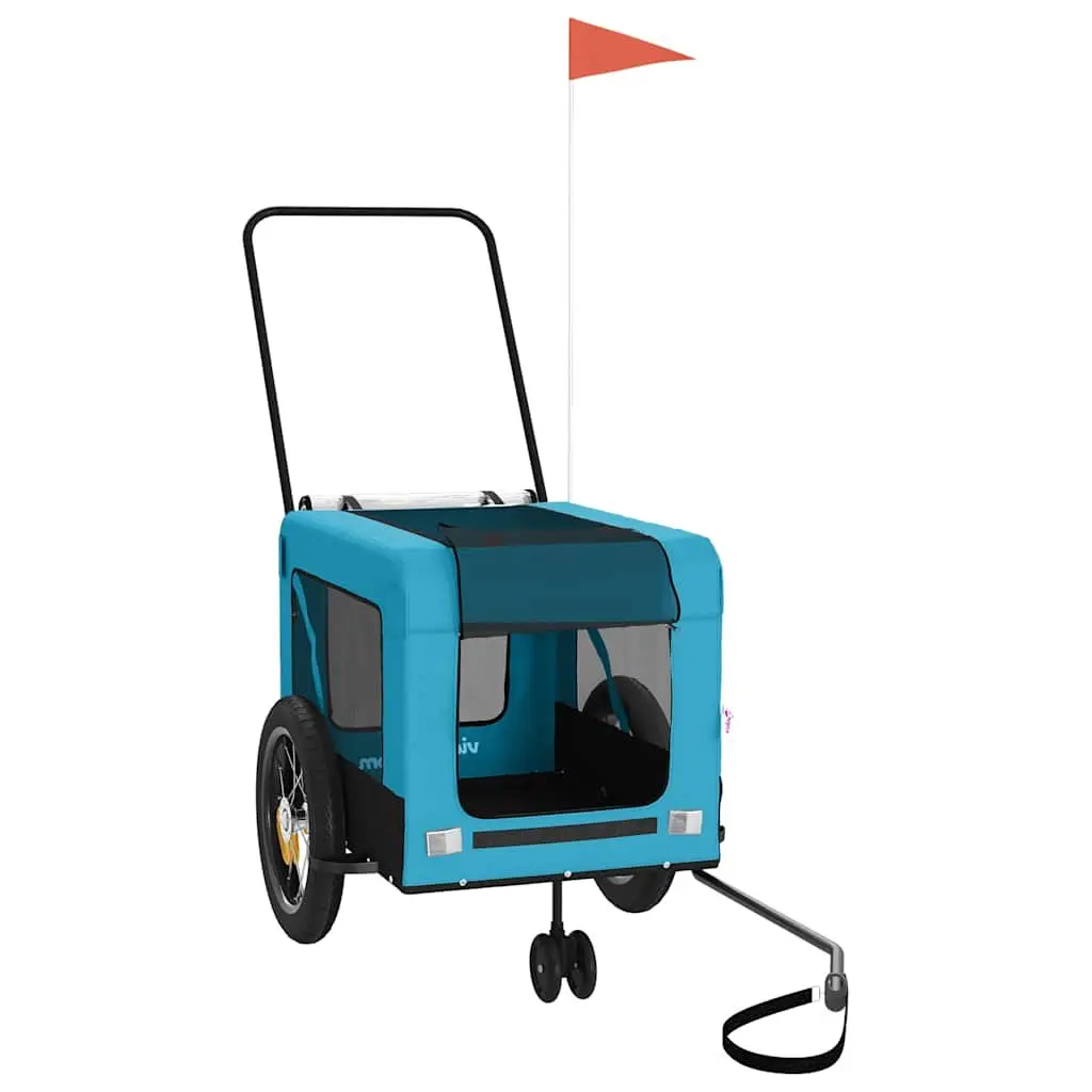 Pet Bike Trailer Blue Black Oxford Fabric Iron Frame for Small Dogs