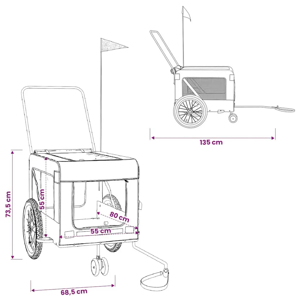 Pet Bike Trailer Blue Black Oxford Fabric Iron Frame for Small Dogs