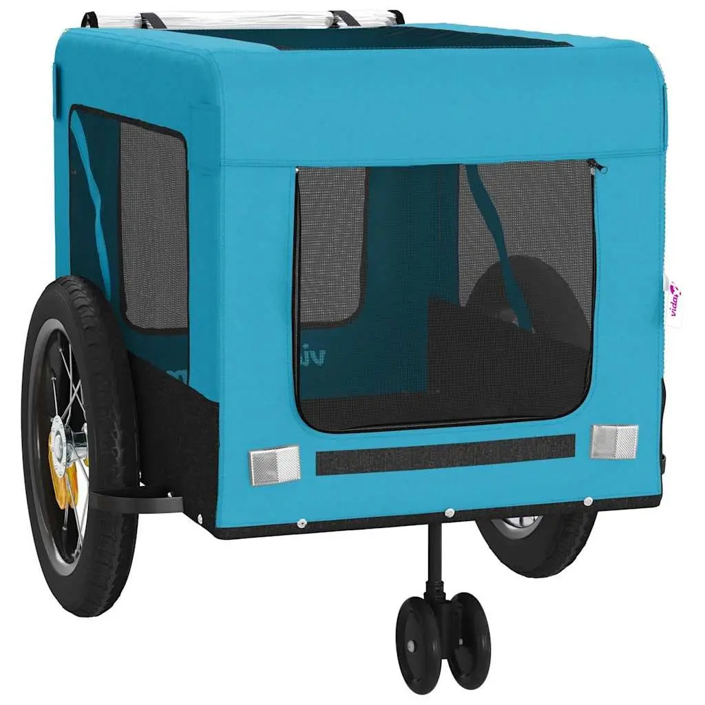 Pet Bike Trailer Blue Black Oxford Fabric Iron Frame for Small Dogs