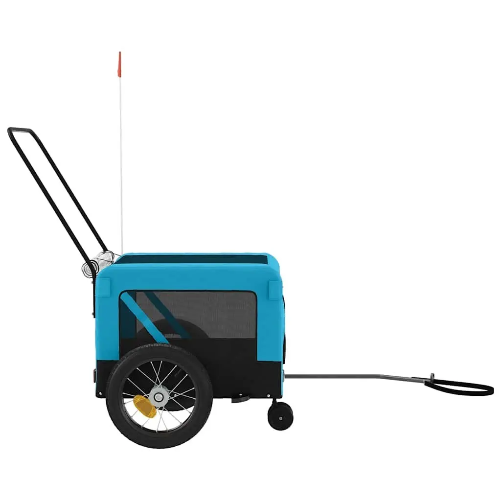 Pet Bike Trailer Blue Black Oxford Fabric Iron Frame for Small Dogs