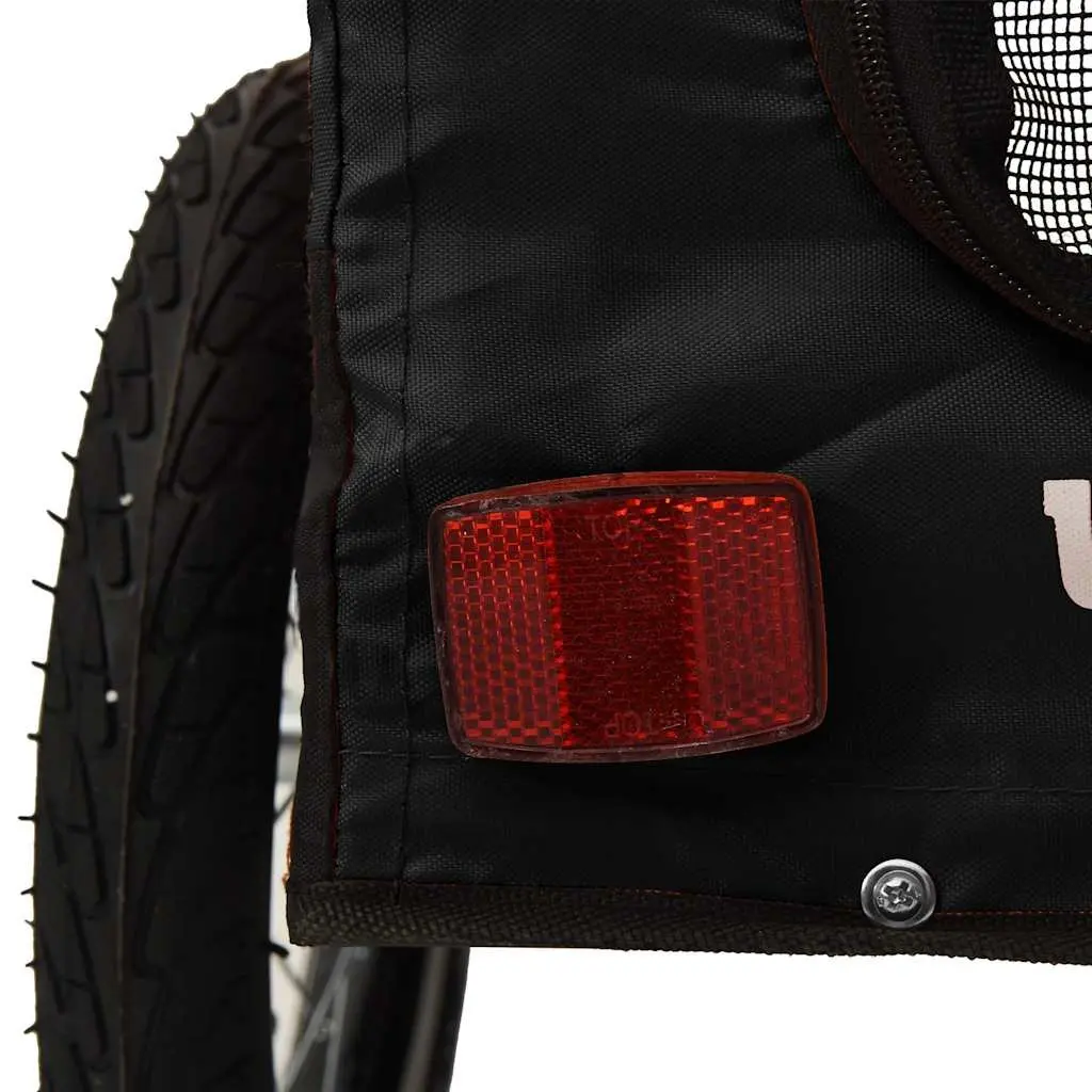 Pet Bike Trailer Black Oxford Fabric Iron Frame Zippered Doors Mesh Windows