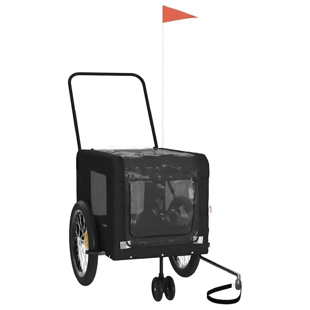 Pet Bike Trailer Black Oxford Fabric Iron Frame Zippered Doors Mesh Windows