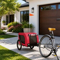 Pet Bike Trailer Red Oxford Fabric Iron Frame Small Dogs Cargo Bicycle