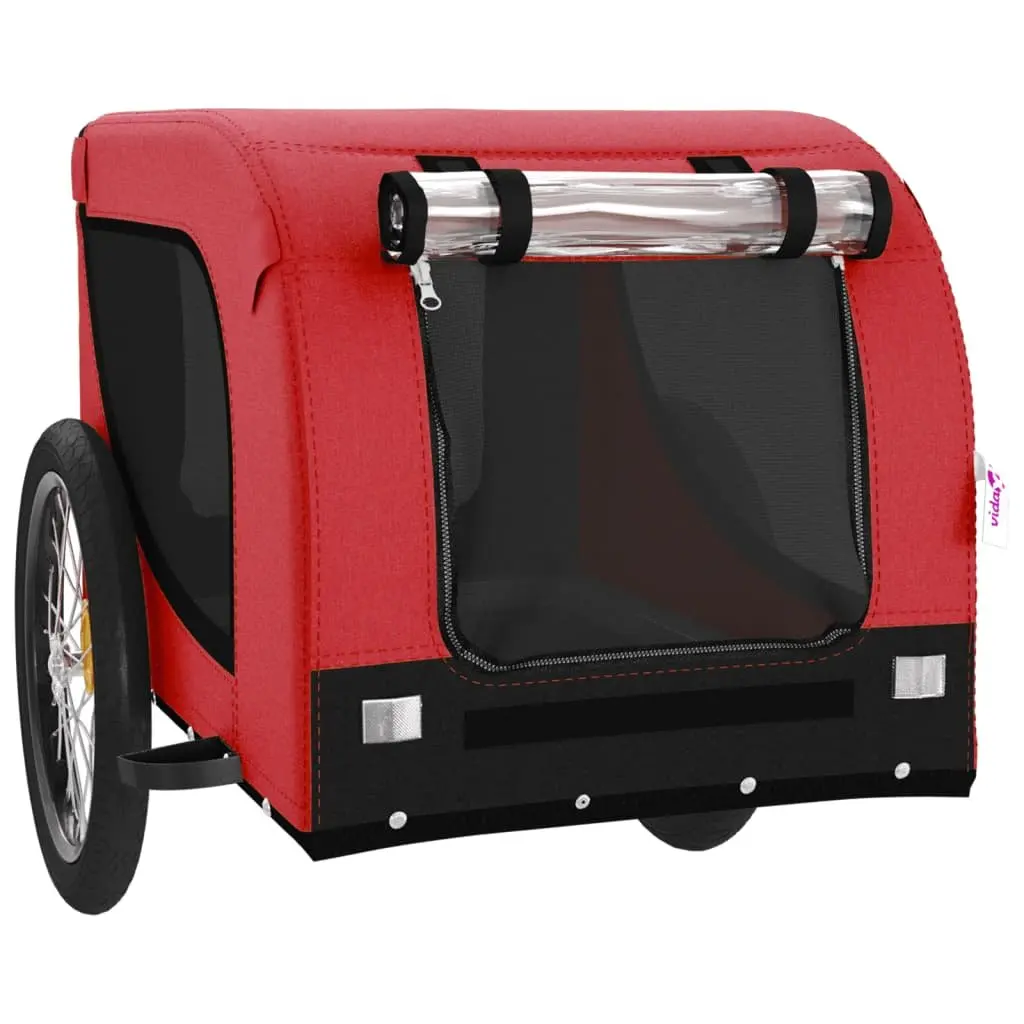 Pet Bike Trailer Red Oxford Fabric Iron Frame Small Dogs