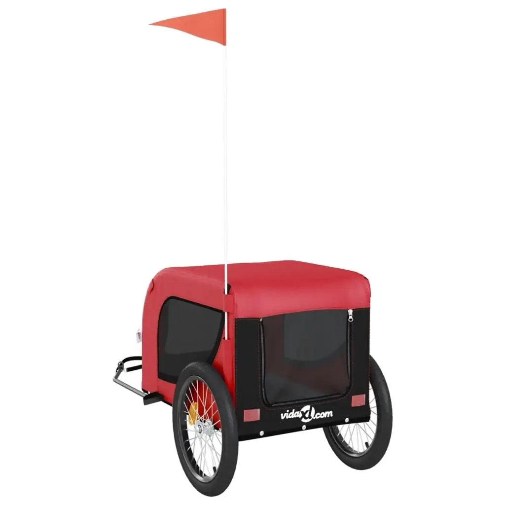 Pet Bike Trailer Red Oxford Fabric Iron Frame Small Dogs