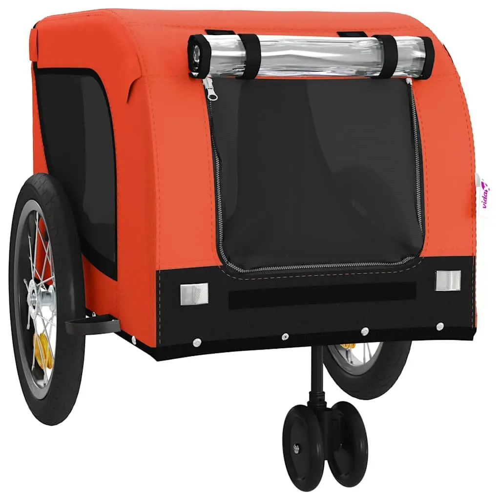 Pet Bike Trailer Orange Black Oxford Fabric Iron Frame 3 Wheel