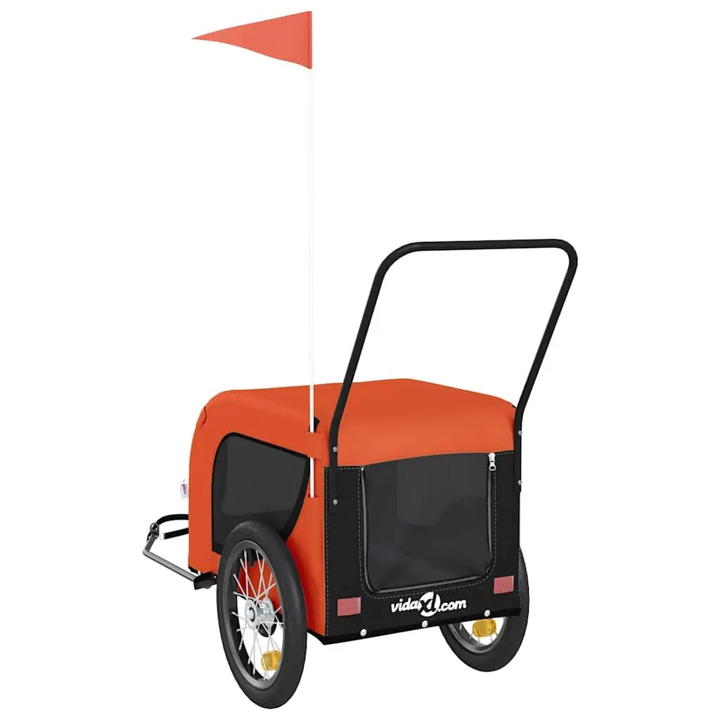 Pet Bike Trailer Orange Black Oxford Fabric Iron Frame 3 Wheel