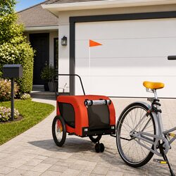Pet Bike Trailer Orange Black Oxford Fabric Iron Frame Zippered Doors Mesh