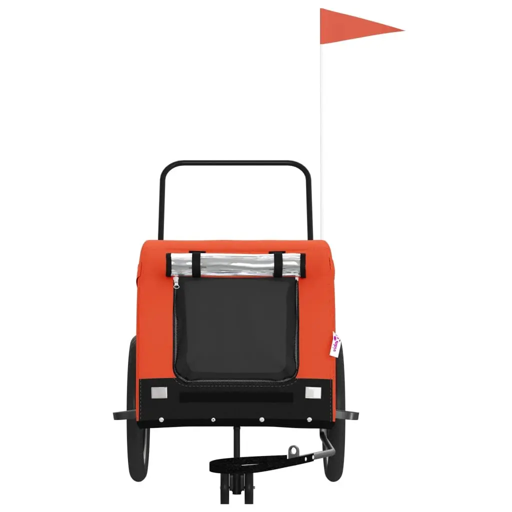 Pet Bike Trailer Orange Black Oxford Fabric Iron Frame Zippered Doors Mesh 1 Piece