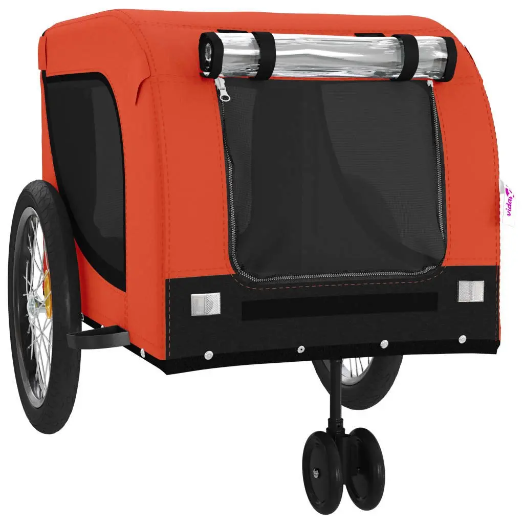 Pet Bike Trailer Orange Black Oxford Fabric Iron Frame Zippered Doors Mesh 1 Piece
