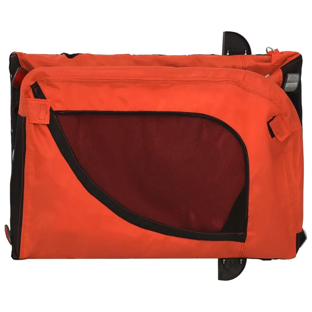 Pet Bike Trailer Orange Black Oxford Fabric Iron Frame Zippered Doors Mesh 1 Piece