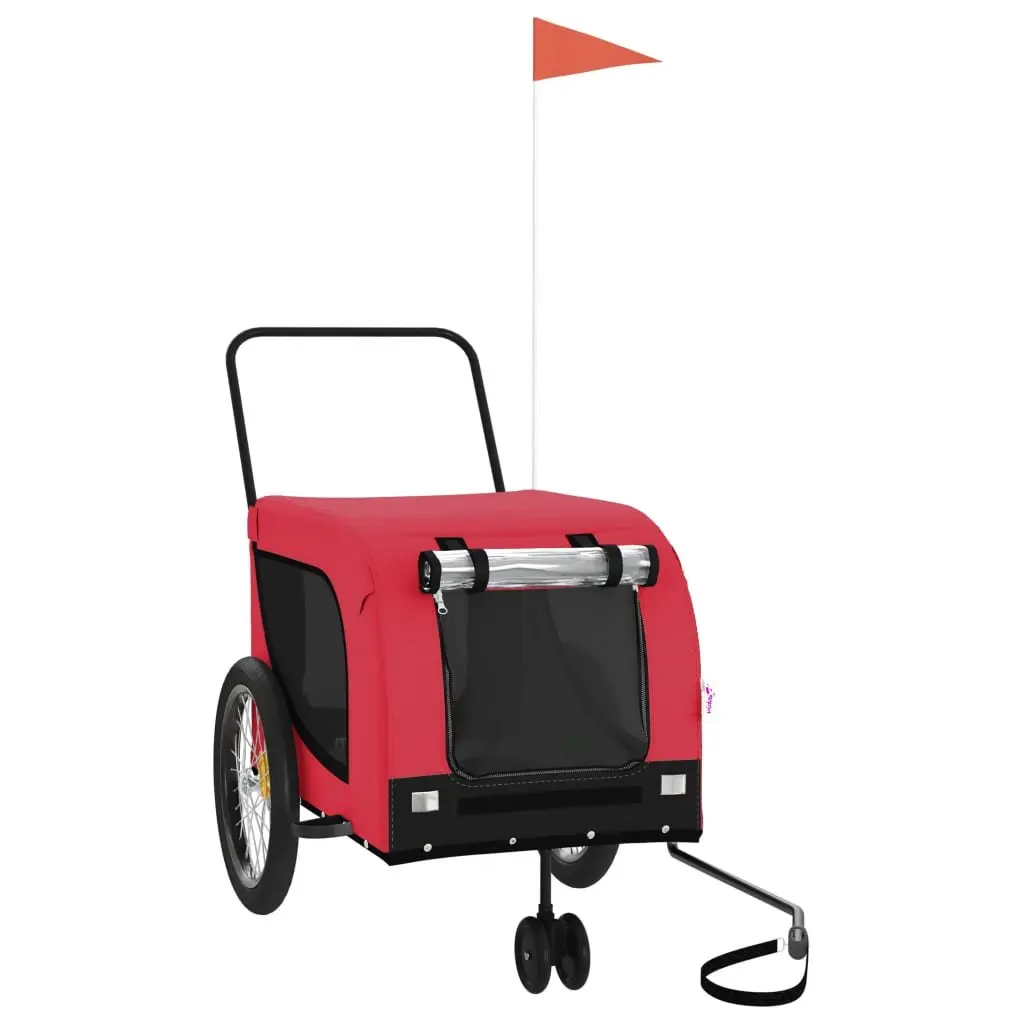 Pet Bike Trailer Red Oxford Fabric Iron Frame Small Dogs