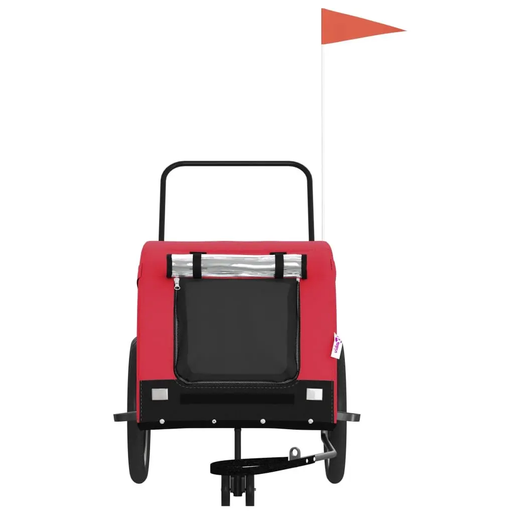 Pet Bike Trailer Red Oxford Fabric Iron Frame Small Dogs