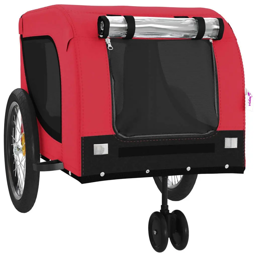 Pet Bike Trailer Red Oxford Fabric Iron Frame Small Dogs