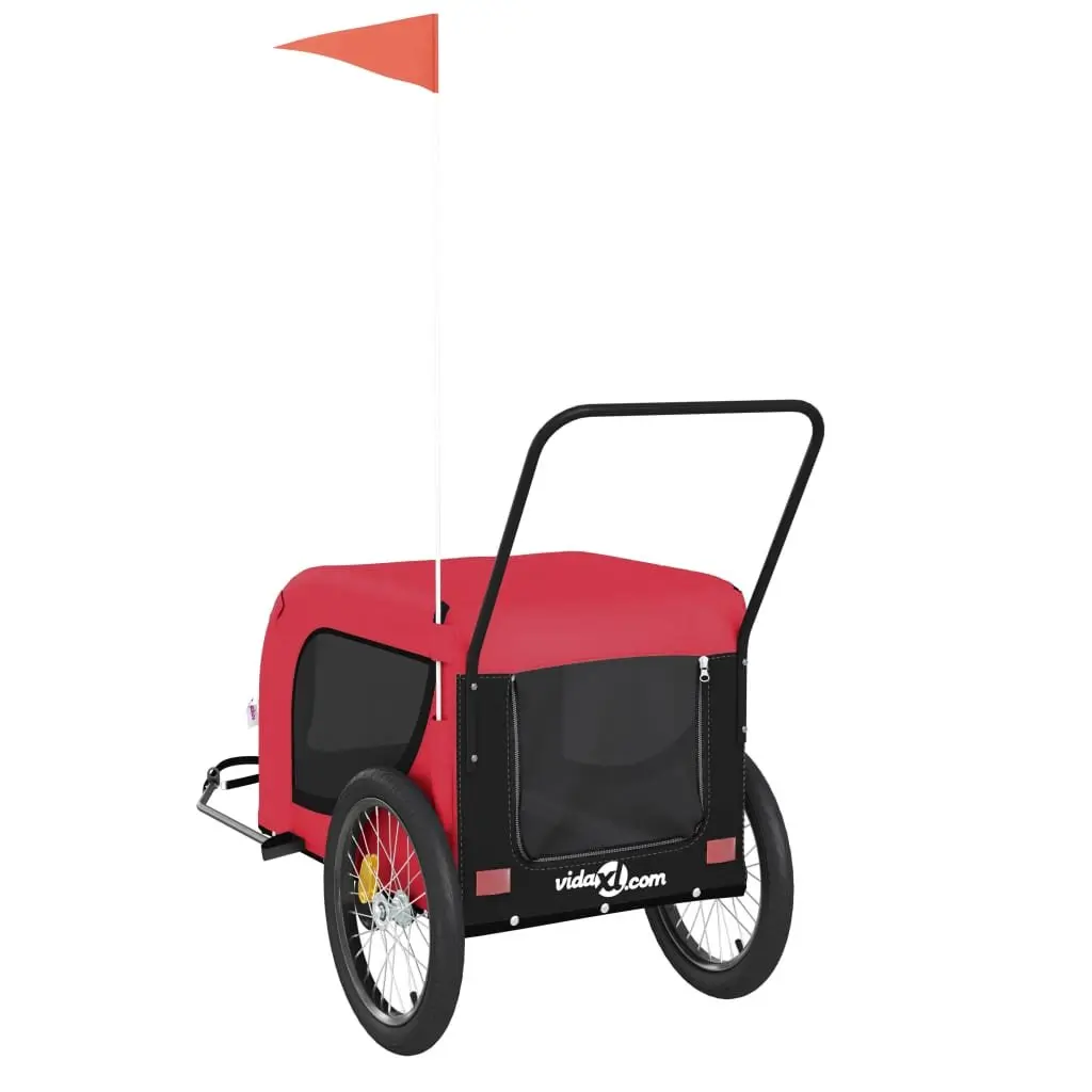 Pet Bike Trailer Red Oxford Fabric Iron Frame Small Dogs