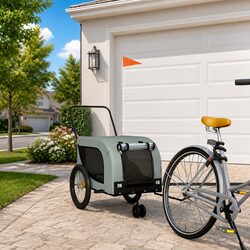 Pet Bike Trailer Grey Black Oxford Fabric Iron Frame Cargo Carrier Dog Stroller