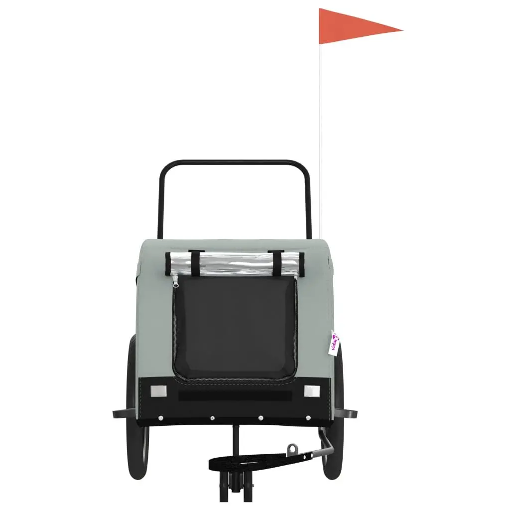 Pet Trailer Cargo Carrier Oxford Fabric Iron Frame Grey and Black for Dogs
