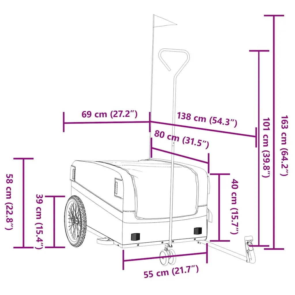 Bike Trailer Heavy Duty Yellow Cargo Cart 45kg Load Capacity