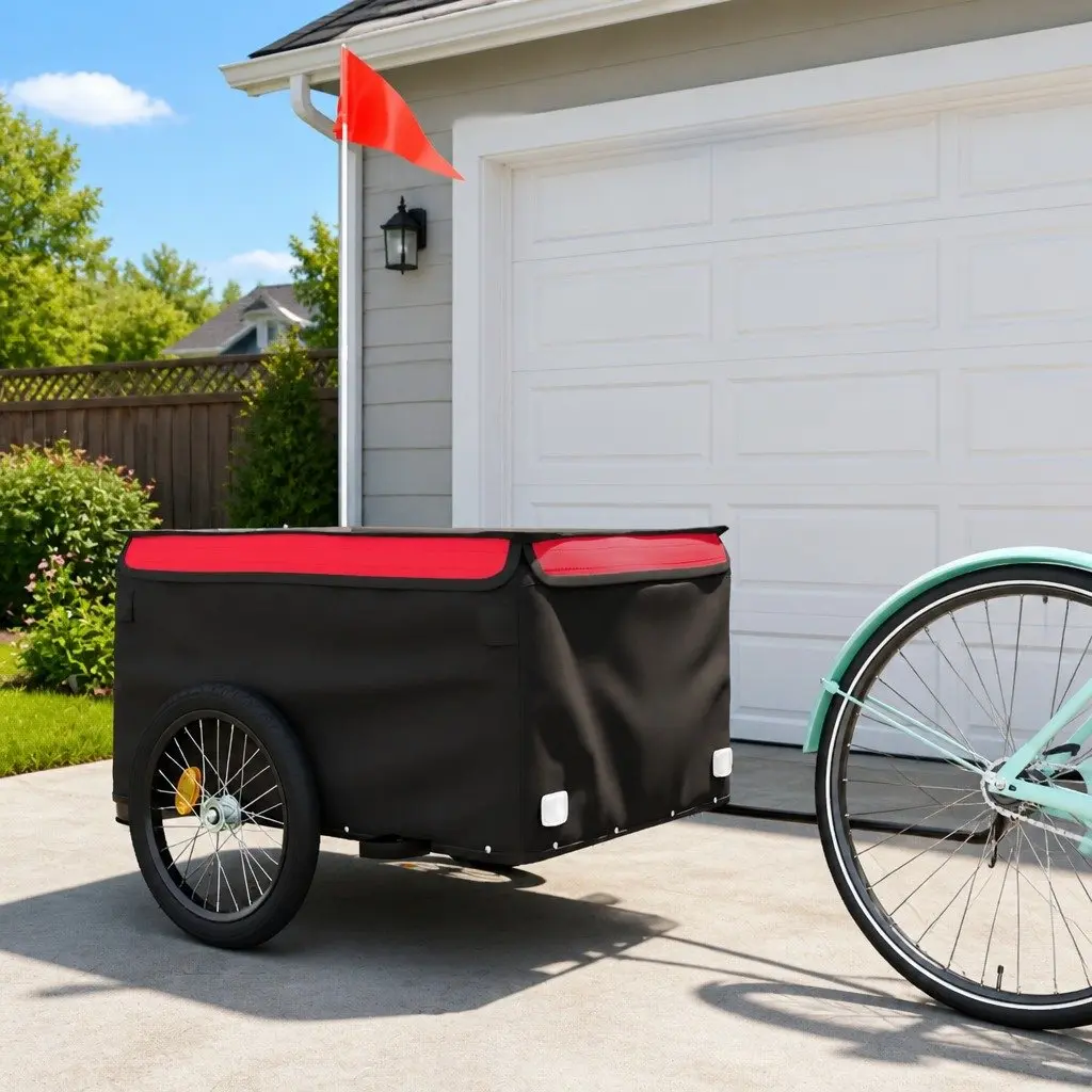 Bike Trailer Black Iron Heavy Duty Cargo Cart Bicycle Hauling Tow Bar Safety