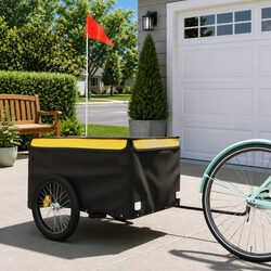 Bicycle Cargo Trailer Iron 45kg Load Capacity Tow Bar Safety Flag Black Yellow