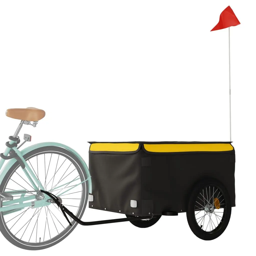 Bicycle Cargo Trailer Iron Durable 45kg Load Capacity Black Yellow