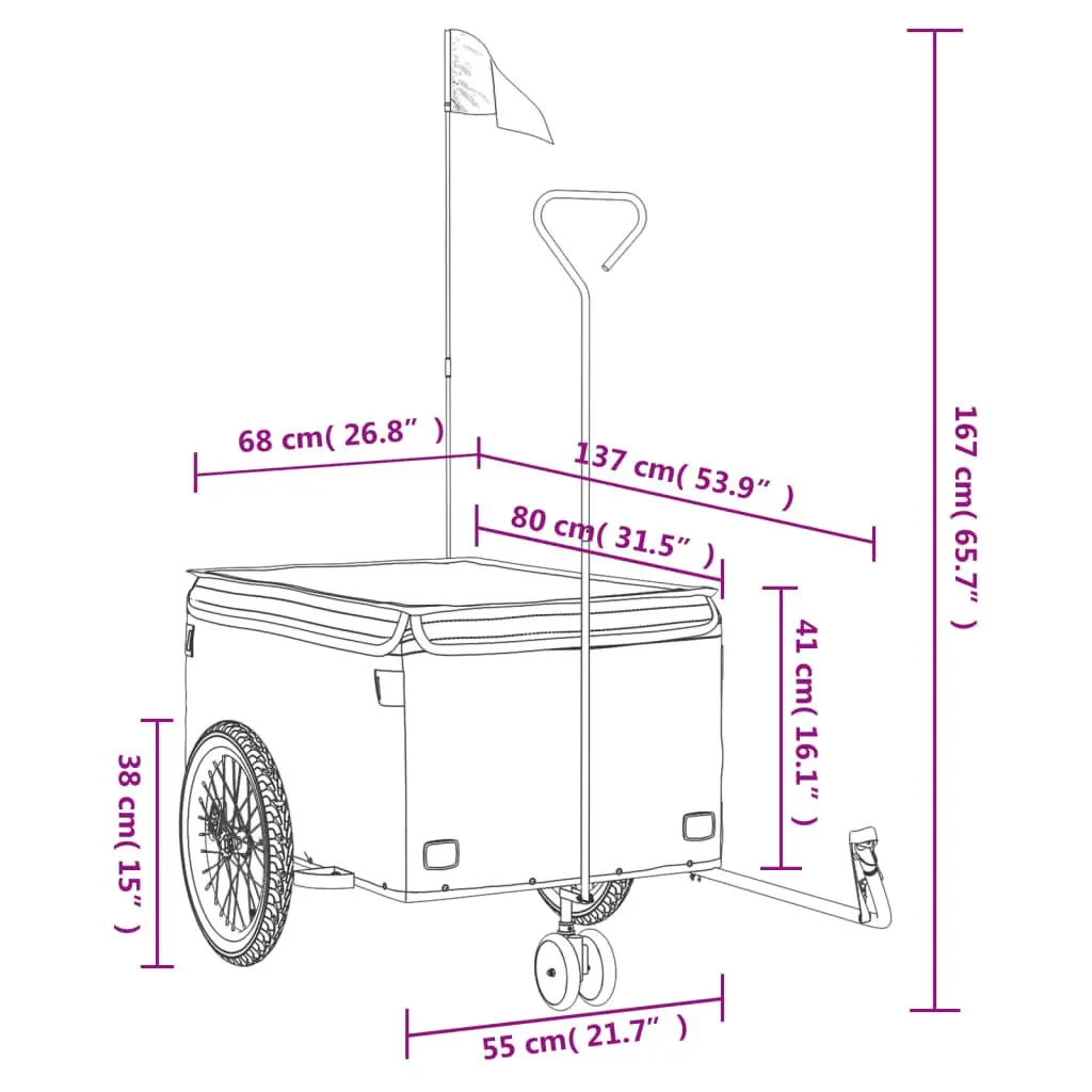Bicycle Cargo Trailer Heavy Duty Iron Construction 45kg Load Capacity Red