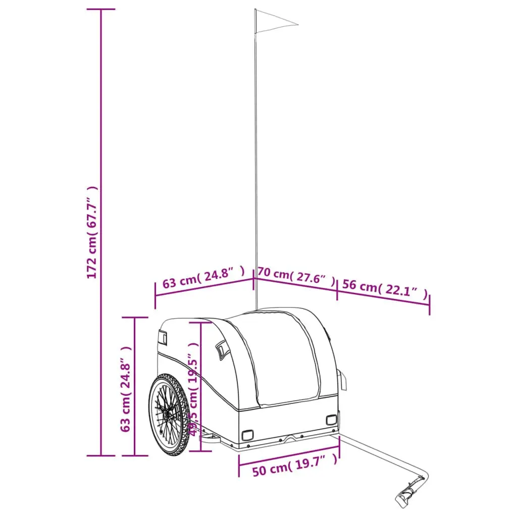 Bike Trailer Iron Frame Blue 45kg Load Capacity Cargo Cart