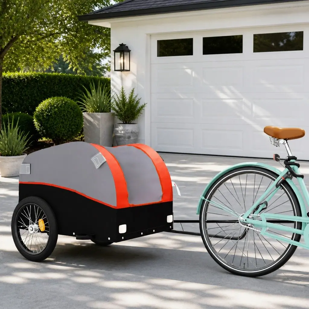 Cycling Cargo Trailer Iron Frame Durable Construction 45kg Load Capacity Orange Black