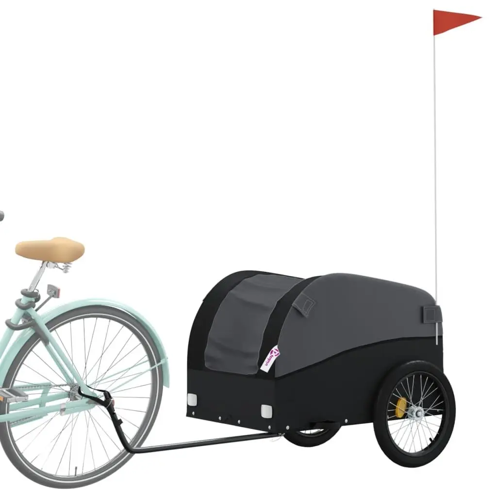 Bike Trailer Heavy Duty Black 45kg Cargo Cart with Tow Bar and Safety Flag
