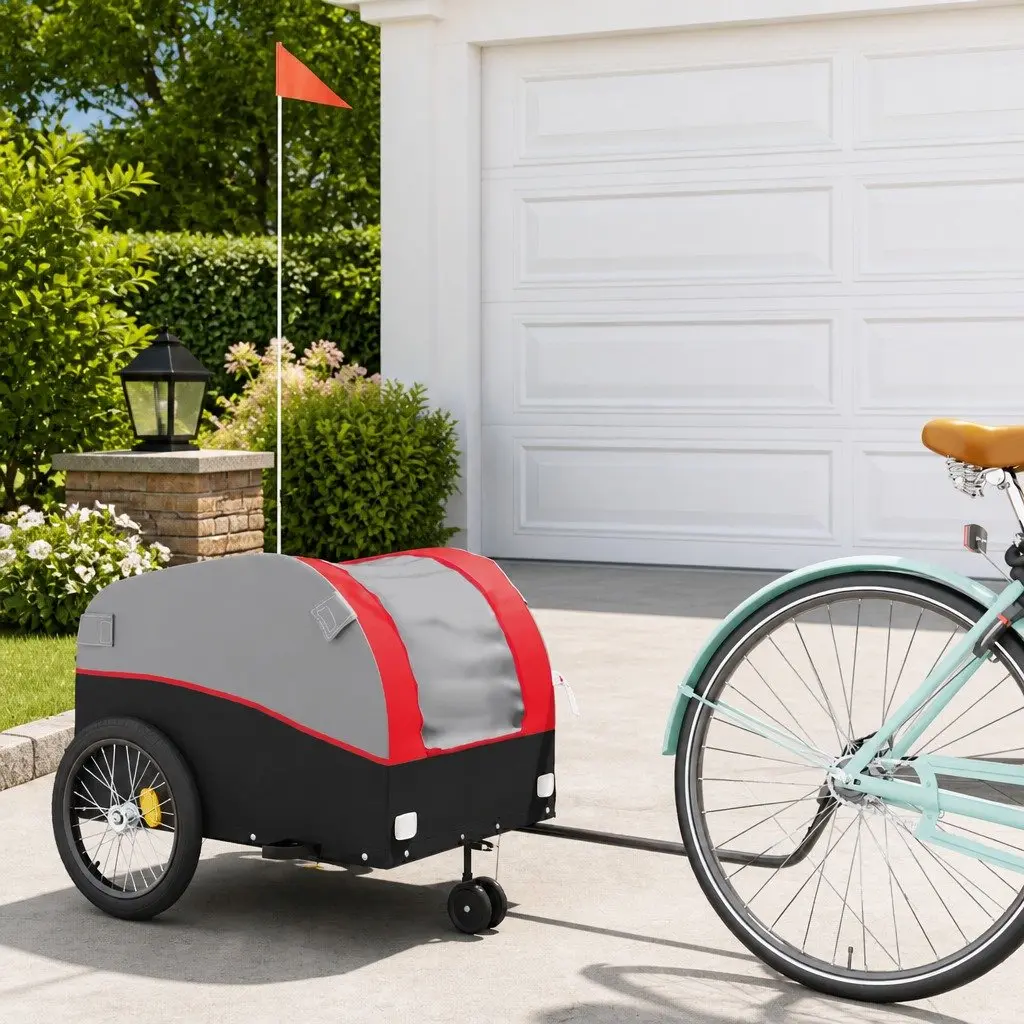 Heavy Duty Bike Trailer Cargo Transport Iron Red 45kg Load Capacity