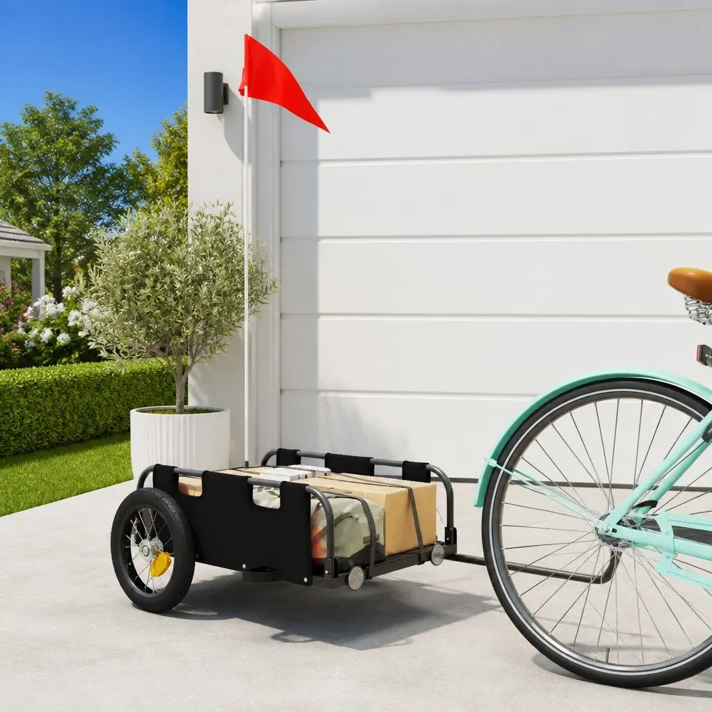 Bike Trailer Black Cargo Cart Bicycle Attachment Outdoor Transport Storage