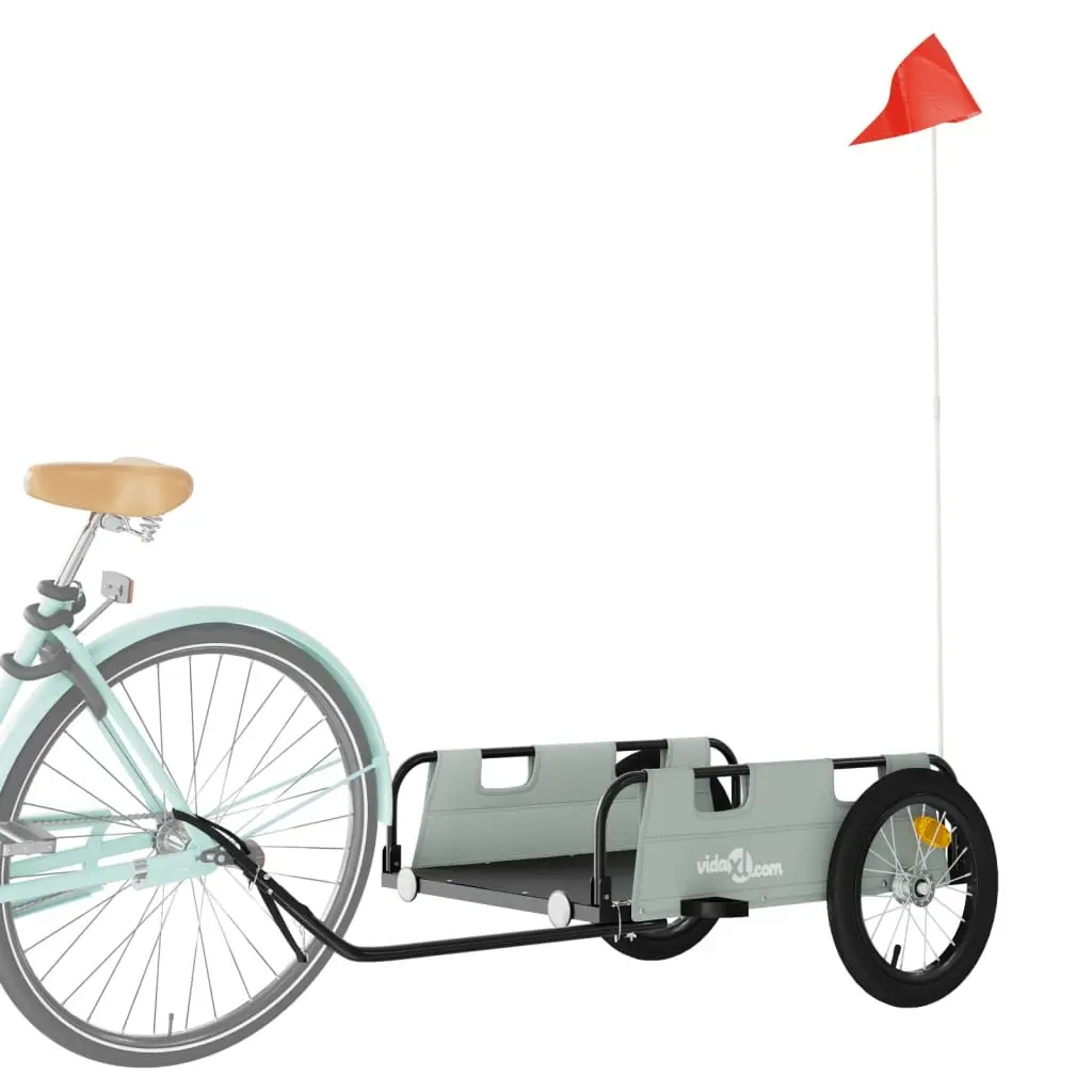 Bike Trailer Grey Oxford Fabric Cargo Cart Iron Frame