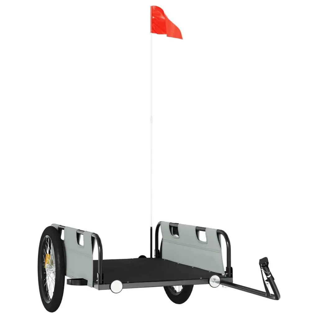Bicycle Trailer Durable Oxford Fabric Lightweight Grey Two Wheels Powder-Coated Iron Frame Reflectors Traffic Flag
