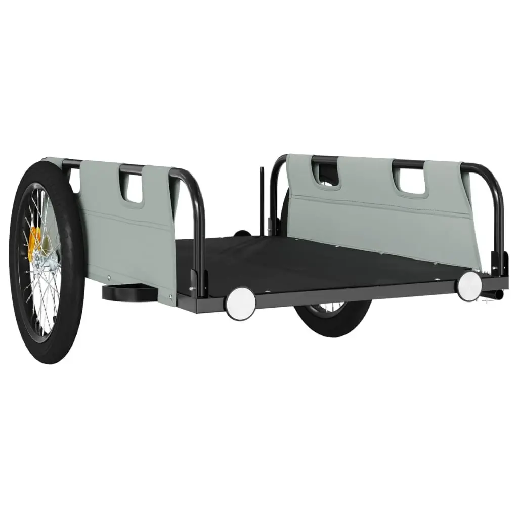Bicycle Trailer Durable Oxford Fabric Lightweight Grey Two Wheels Powder-Coated Iron Frame Reflectors Traffic Flag