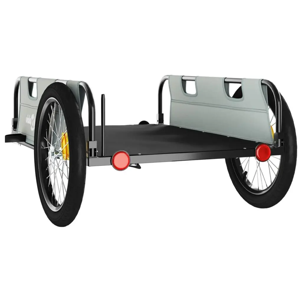 Bicycle Trailer Durable Oxford Fabric Lightweight Grey Two Wheels Powder-Coated Iron Frame Reflectors Traffic Flag