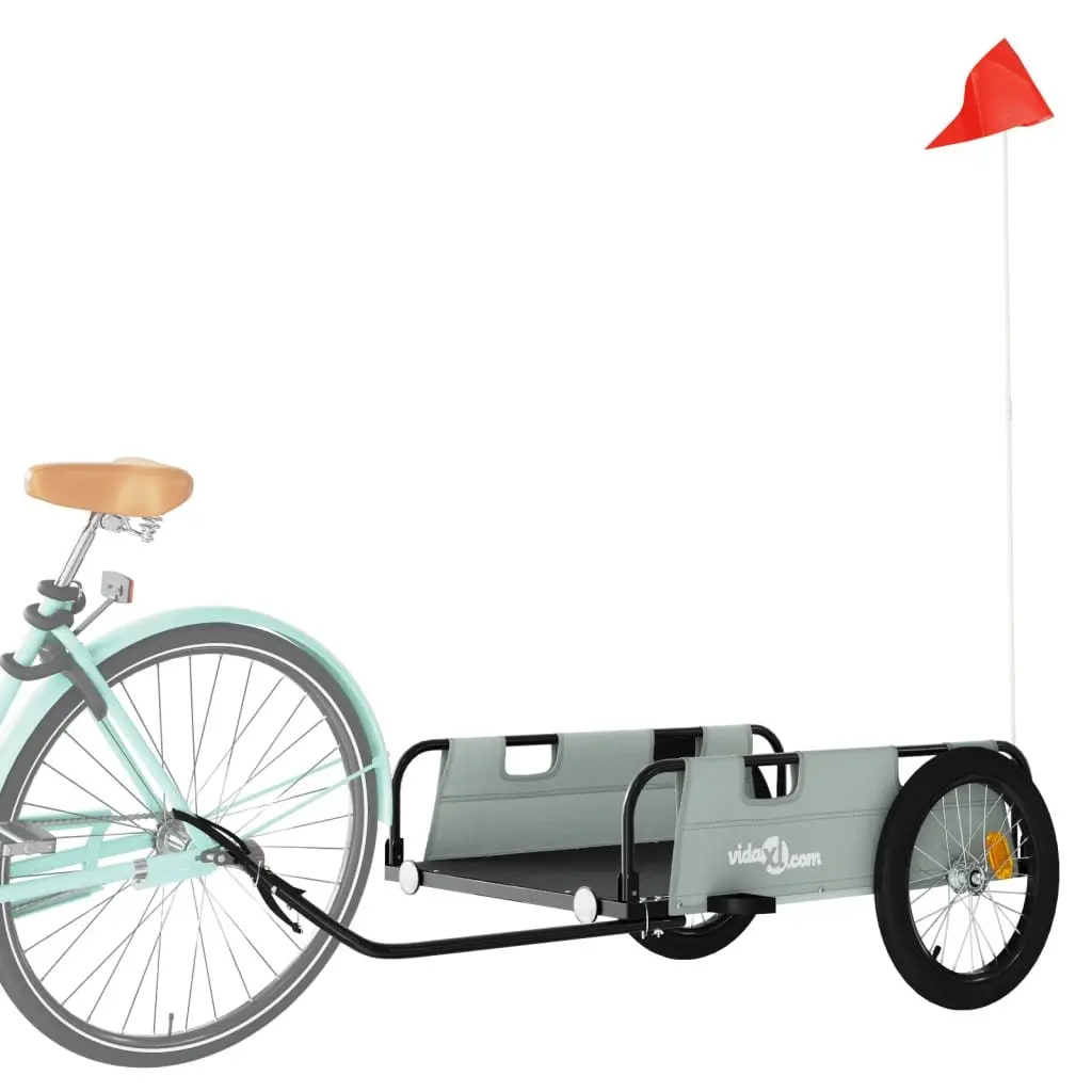 Bicycle Trailer Durable Oxford Fabric Lightweight Grey Two Wheels Powder-Coated Iron Frame Reflectors Traffic Flag