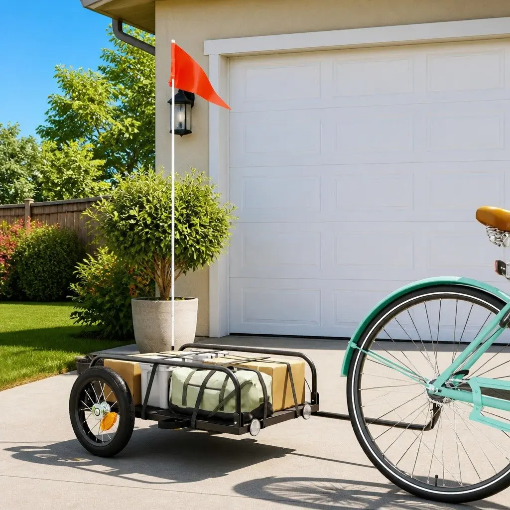 Bike Trailer Black Iron Heavy Duty Cargo Cart Bicycle Hauling Transporting Goods