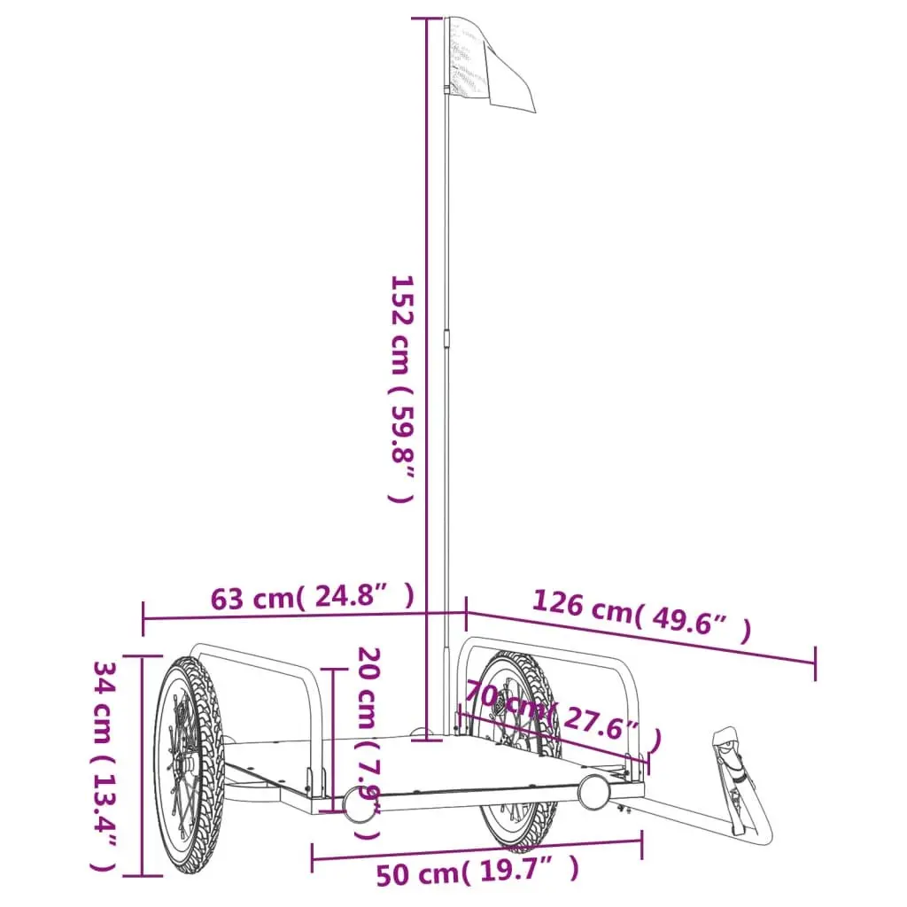Bike Trailer Heavy Duty Iron Frame Black 126 x 63 x 34 cm
