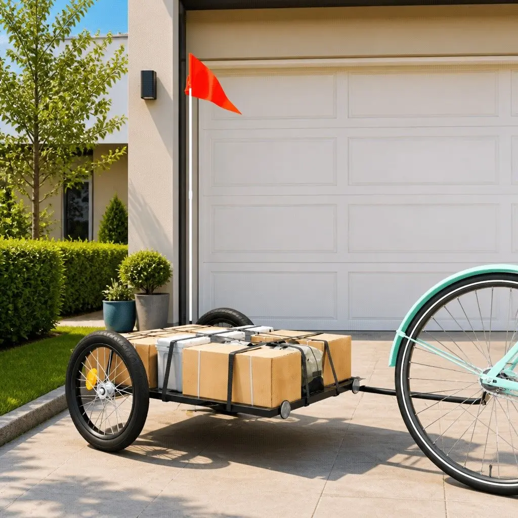Bicycle Cargo Trailer Black Bike Transport Cart Carrier Sporting Goods