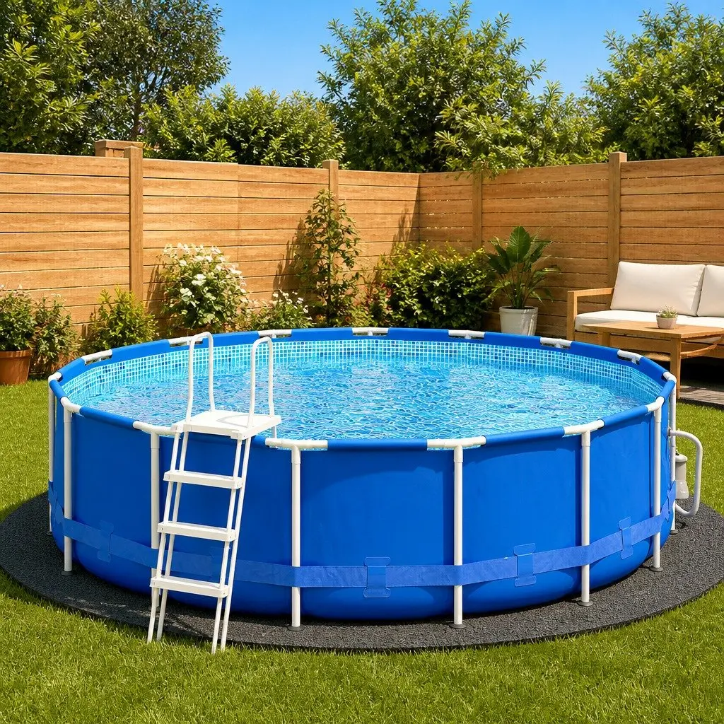 Pool Ground Cloth Light Grey 550cm Round Protective Geotextile Underlay Liner 5 Piece