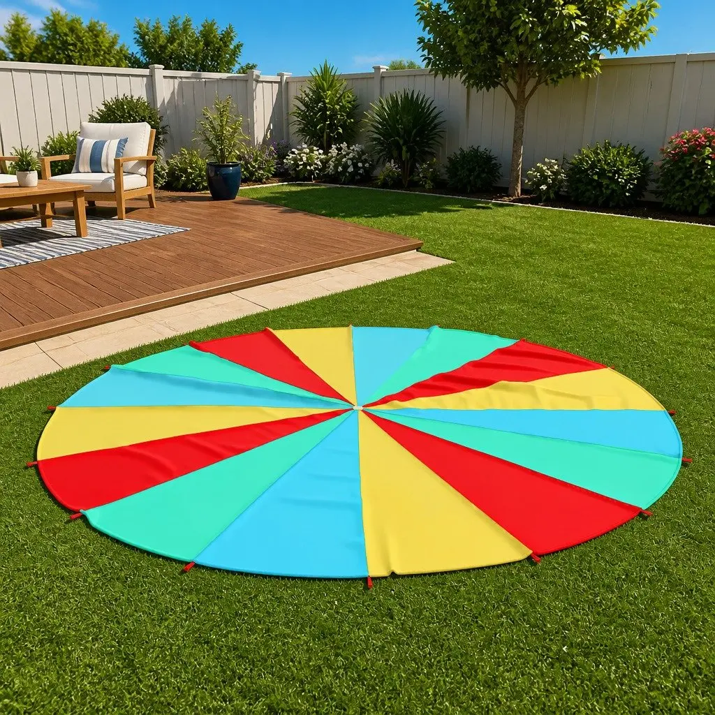 Kids Play Parachute Rainbow 6m Diameter with 16 Handles for Group Activities