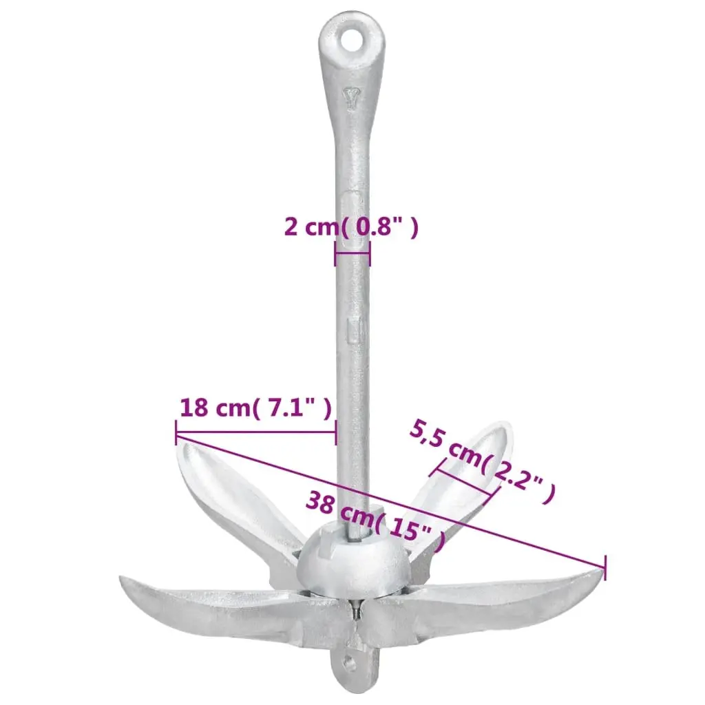 Folding Anchor 4kg Silver Cast Iron 4-Claw
