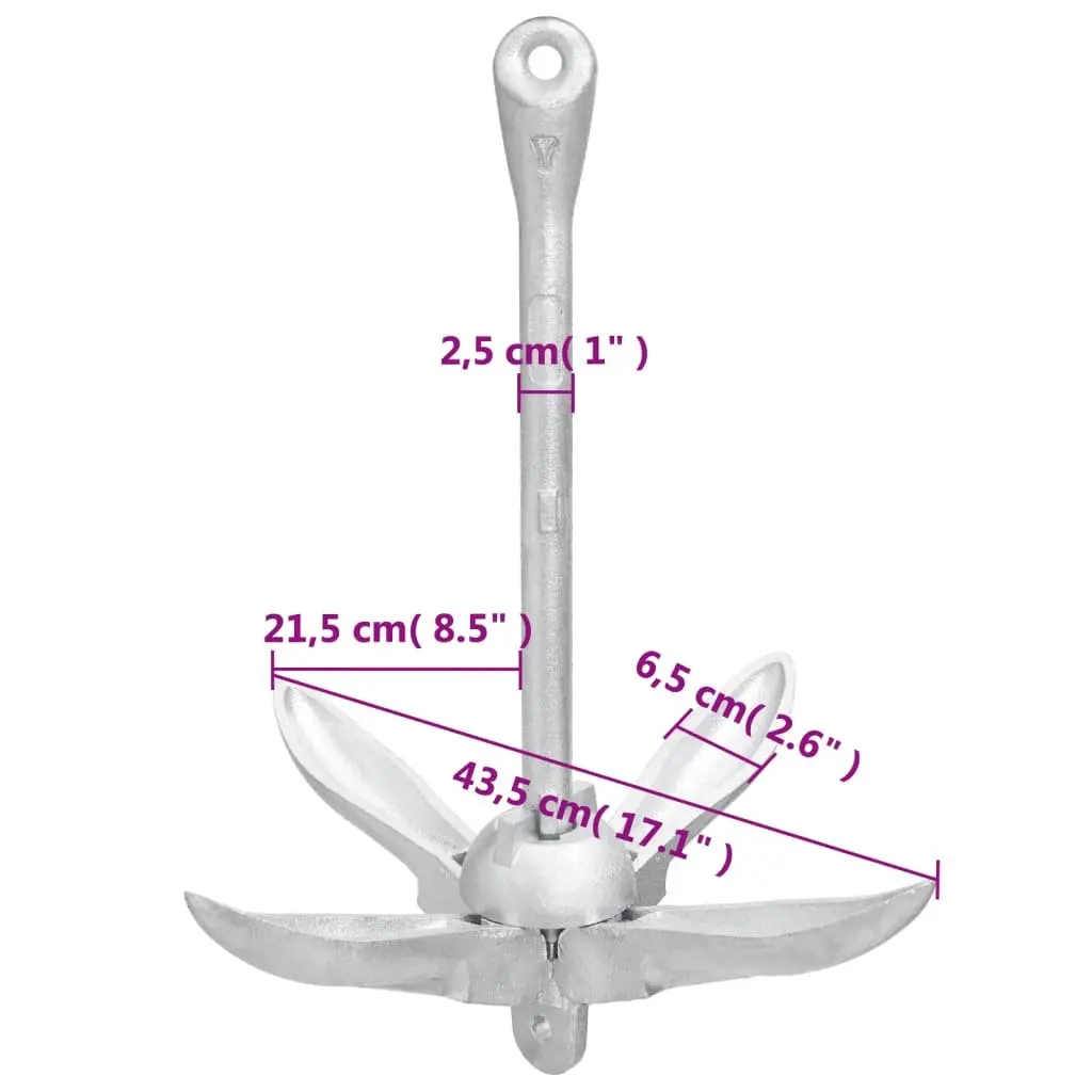 Folding Anchor 6 kg Silver Cast Iron Boat Docking Watercraft Grapnel 4-Claw