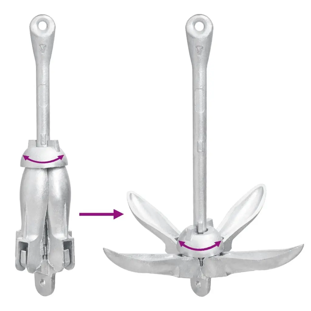 Folding Anchor 8 kg Silver Cast Iron 4-Claw Grapnel