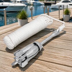 Folding Anchor with Rope Silver 4kg Cast Iron Grapnel Boat Watercraft Docking